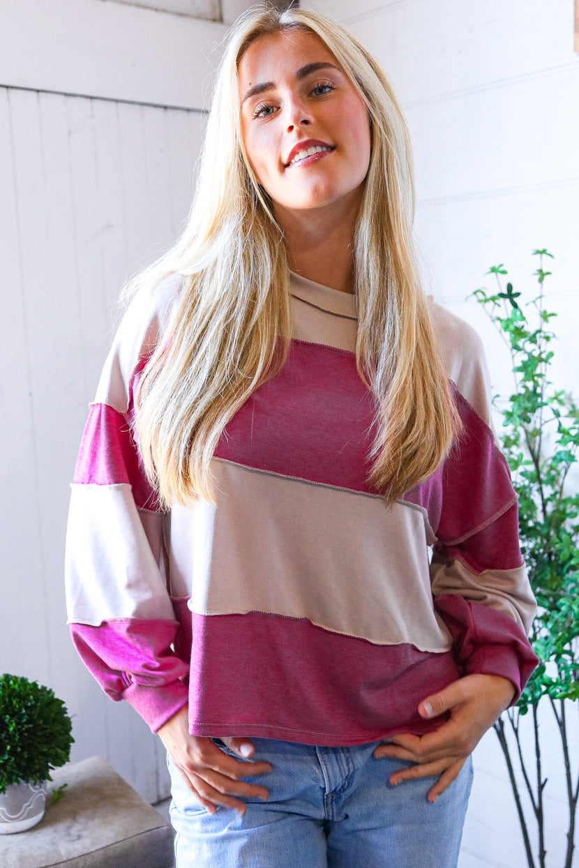 At the Block Party Magenta Loose Fit Pullover
