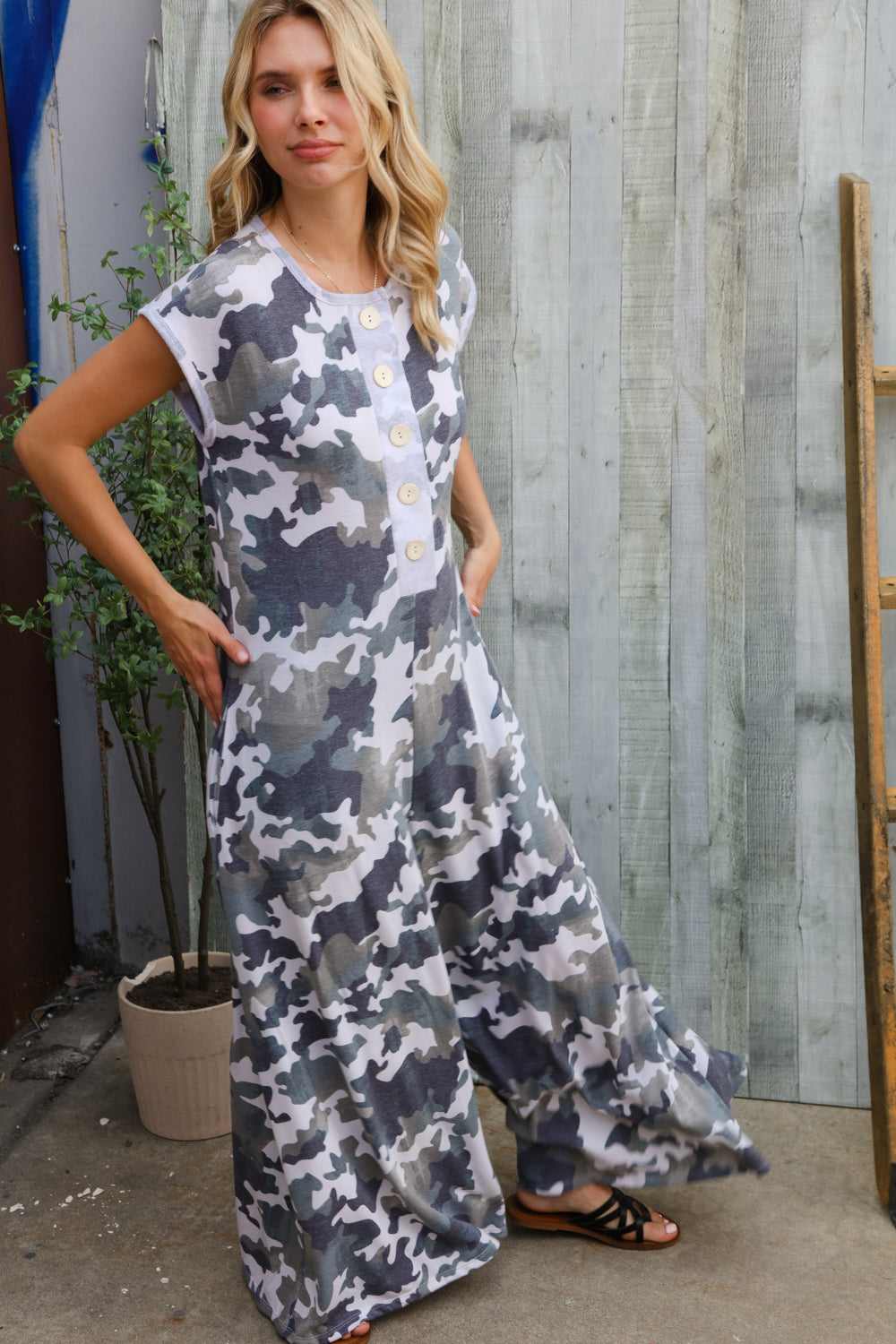 Spread Joy Loose Fit Camouflage French Terry Jumpsuit with Side Pockets