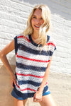 Feeling Festive Red White & Blue Striped Crochet Sweater Top