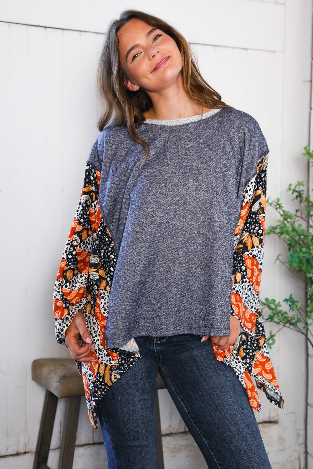 In A Paisley Daydream French Terry Poncho Top