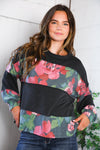 Cottage Roses Charcoal Color Block Long Sleeve