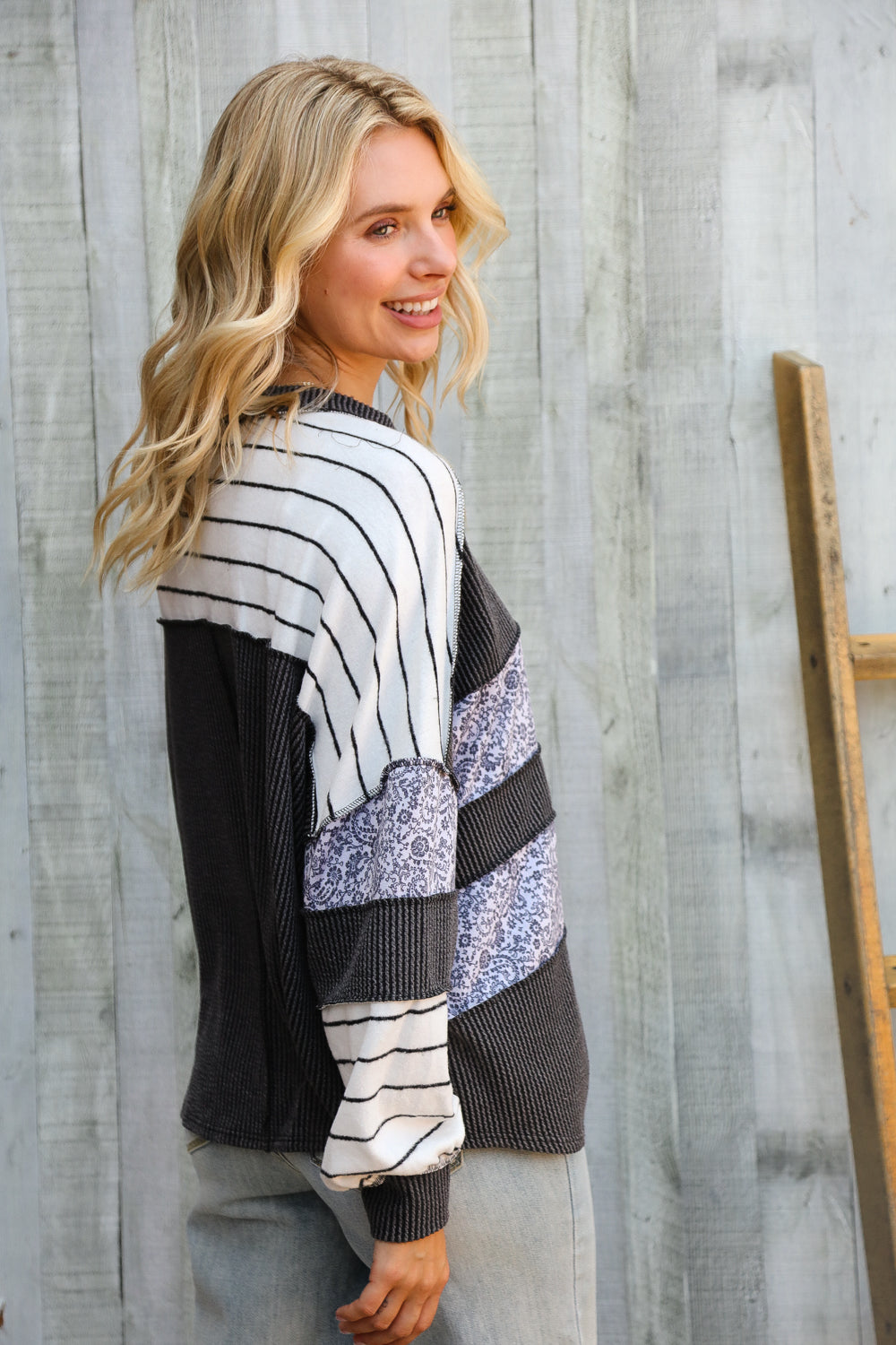 It's Go Time Charcoal Oversized Paisley Floral Print Pullover