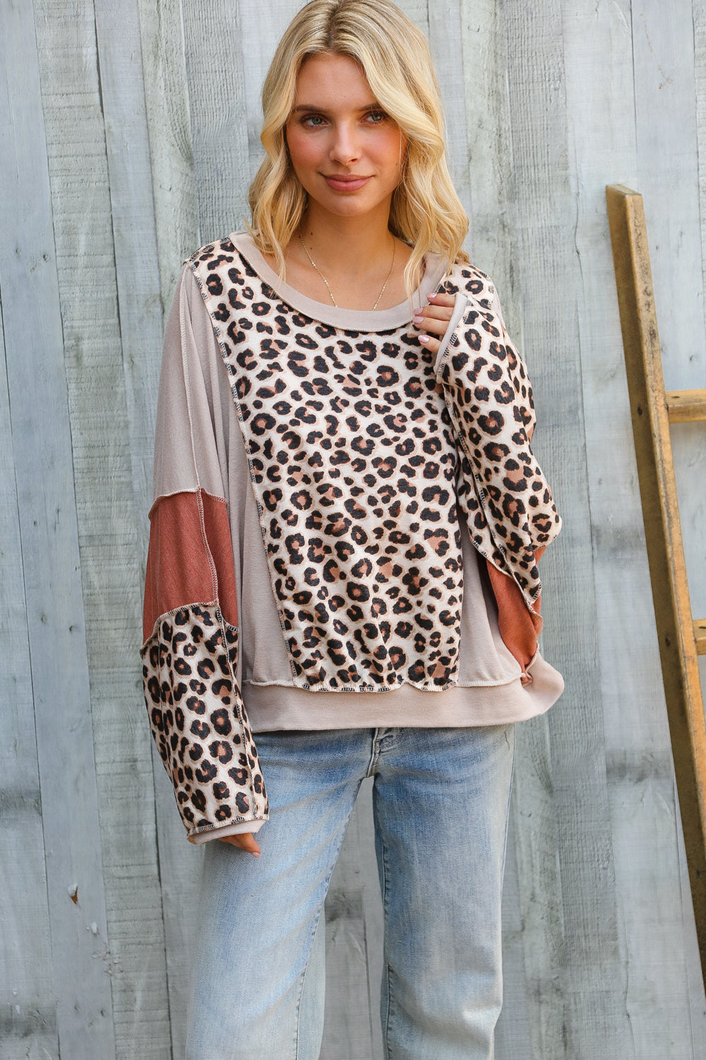 Roaming Free and Easy Leopard Reverse Stitch Sweater