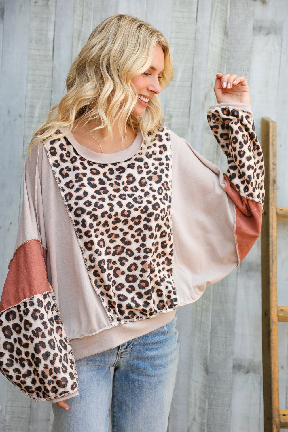 Roaming Free and Easy Leopard Reverse Stitch Sweater