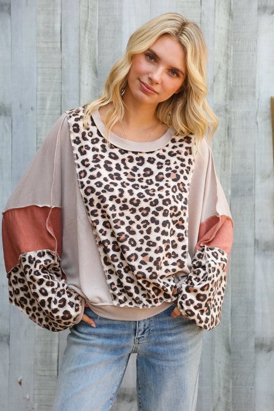 Roaming Free and Easy Leopard Reverse Stitch Sweater