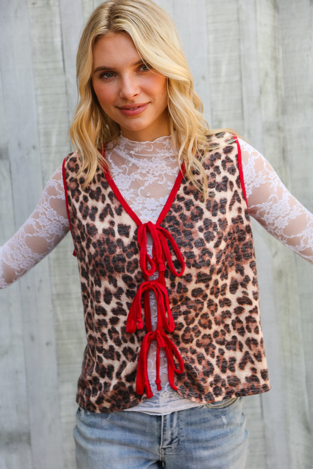Fierce and Flirty Leopard Vest with Front Bow Details