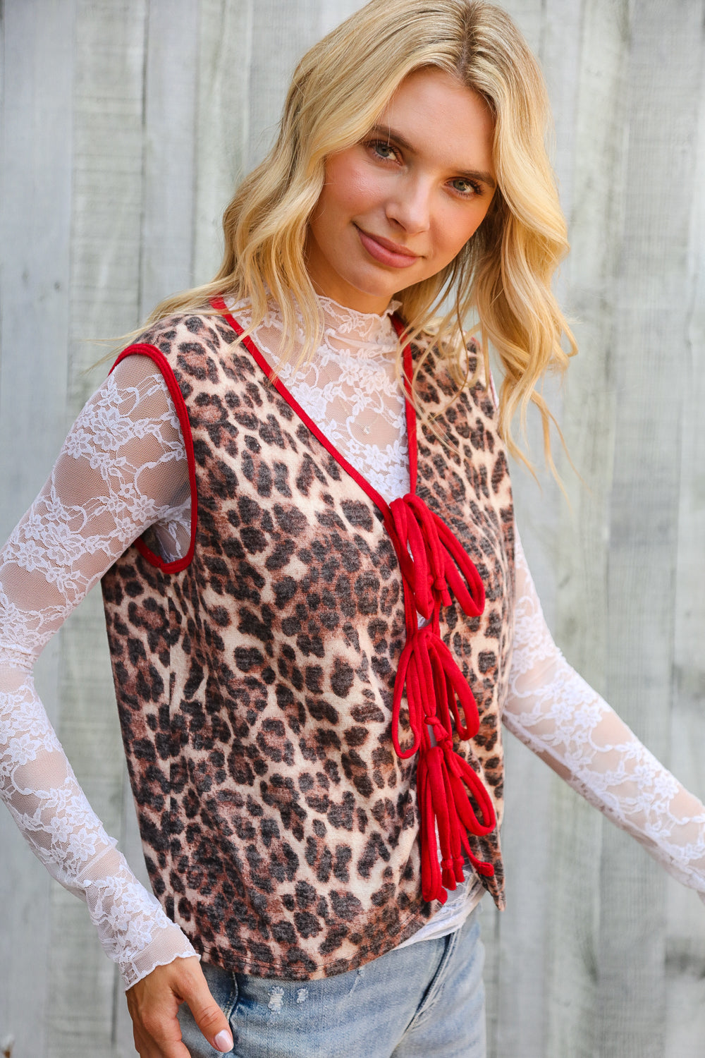 Fierce and Flirty Leopard Vest with Front Bow Details