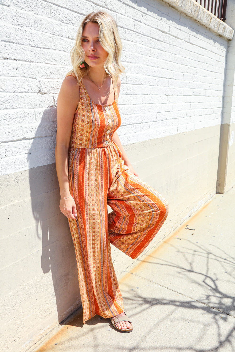 Boho Vibes Rust & Yellow Abstract Print Wide Leg Jumper