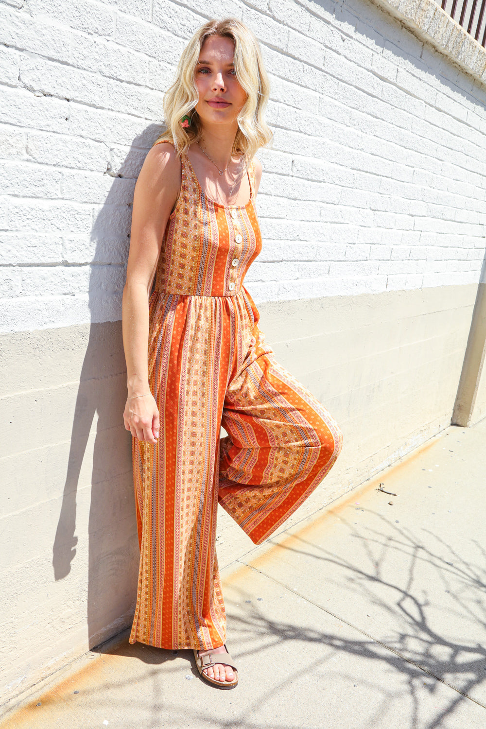 Boho Vibes Rust & Yellow Abstract Print Wide Leg Jumper