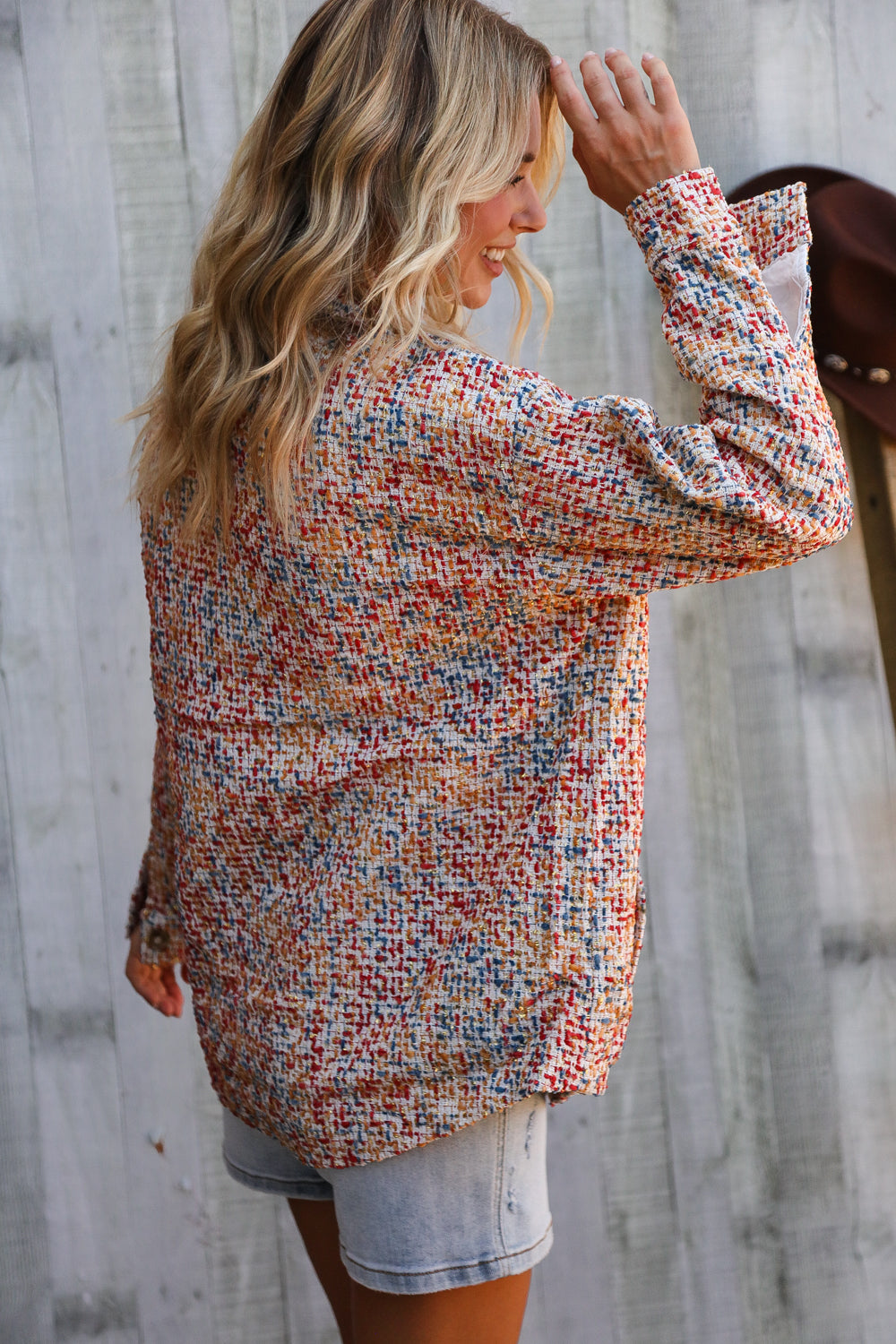 Casual Chic Multicolor Twill Long Sleeve Button-Down Shacket