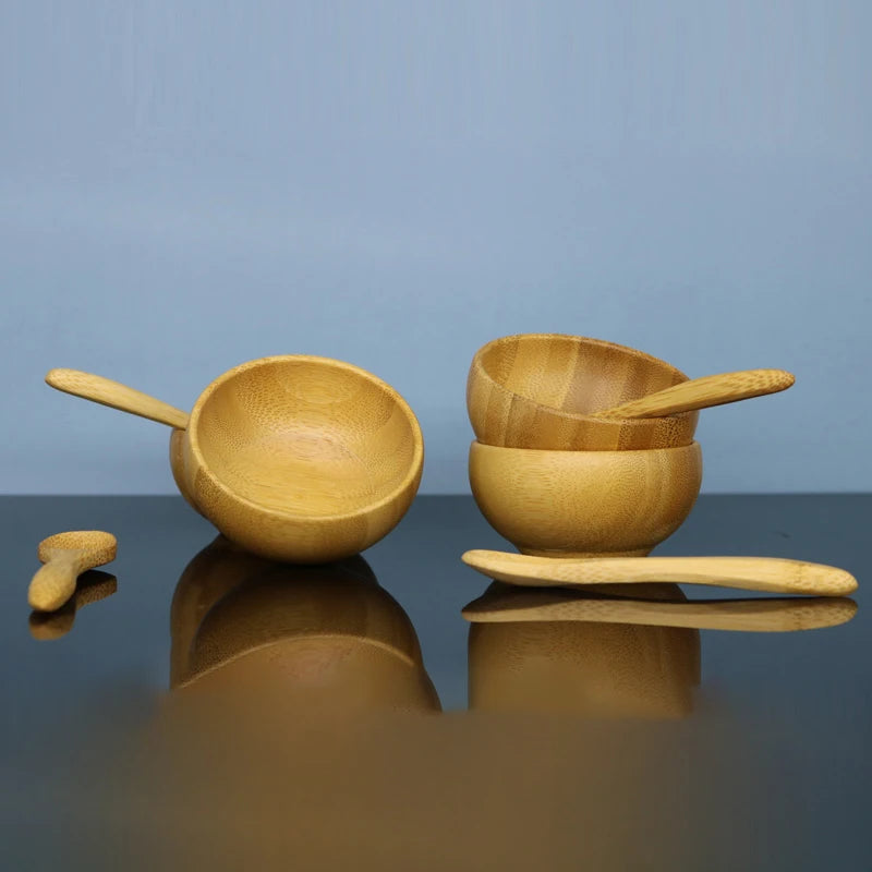 Mini Size Bamboo DIY Face Mask Mixing Bowl With Spoon Aromatherapy Bowl Set Massage Oil Face Care Makeup Tool Kits Accessories