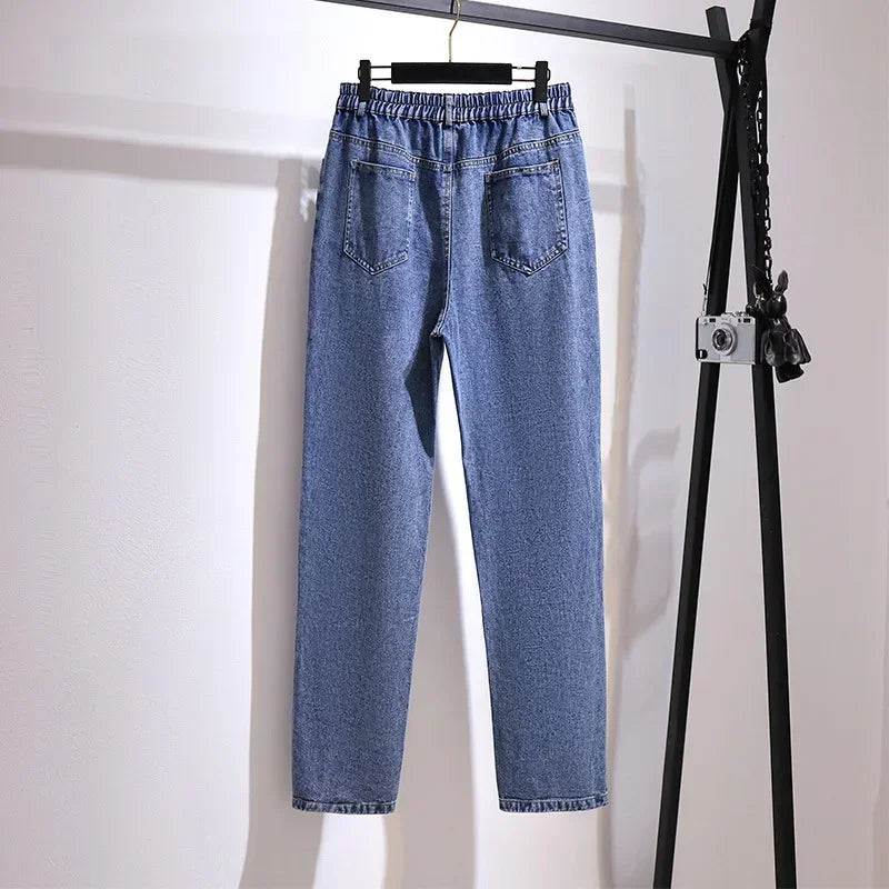 Love Heart Denim Pants Women High Waist Washed Jeans Pocket Spring Summer Casual Trousers 2024 Baggy Work Jean Women Vintage