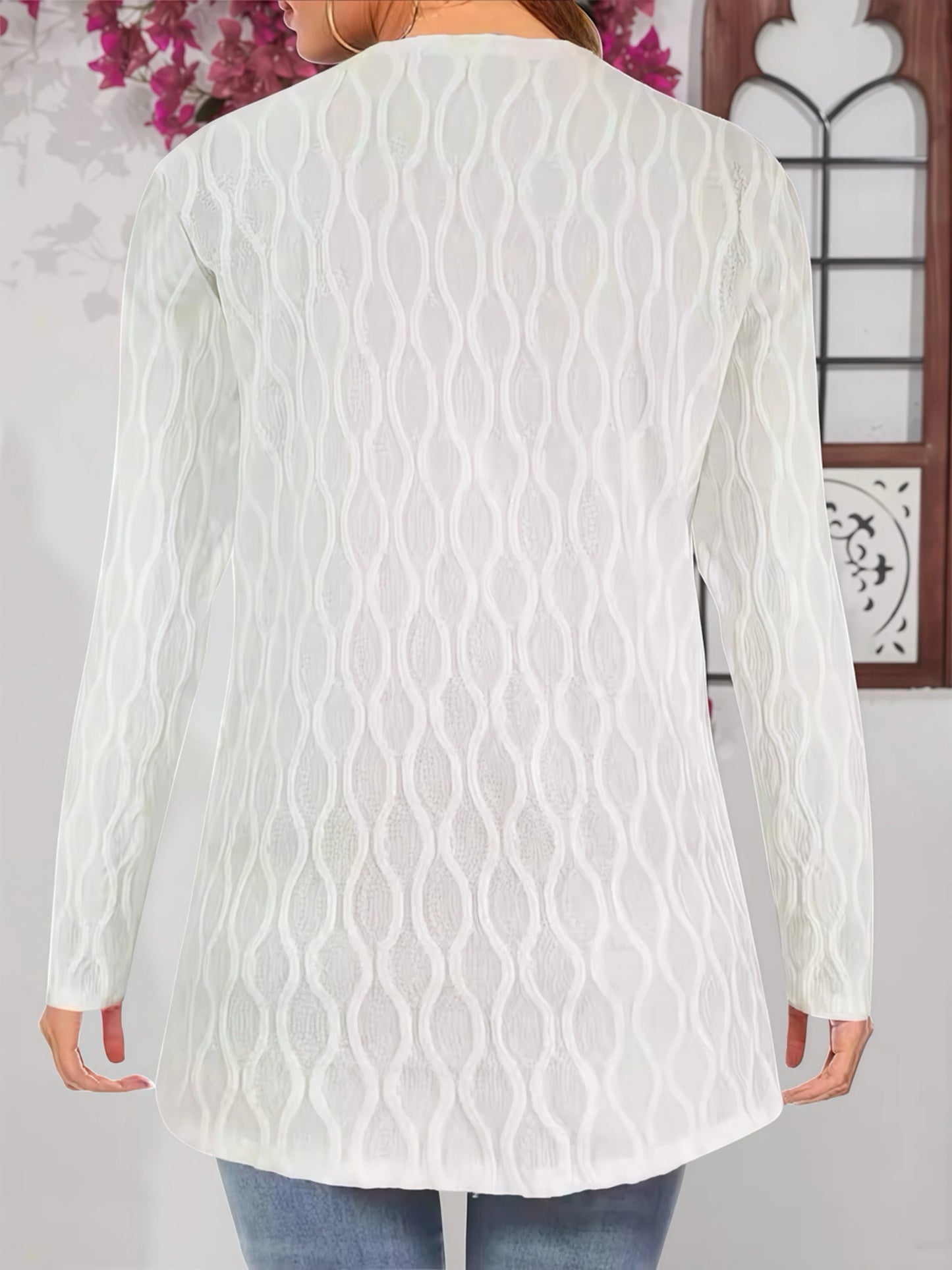 Plus Size Autumn Casual Cardigan - Cozy Textured Fabric Open Front Sweater with Pockets