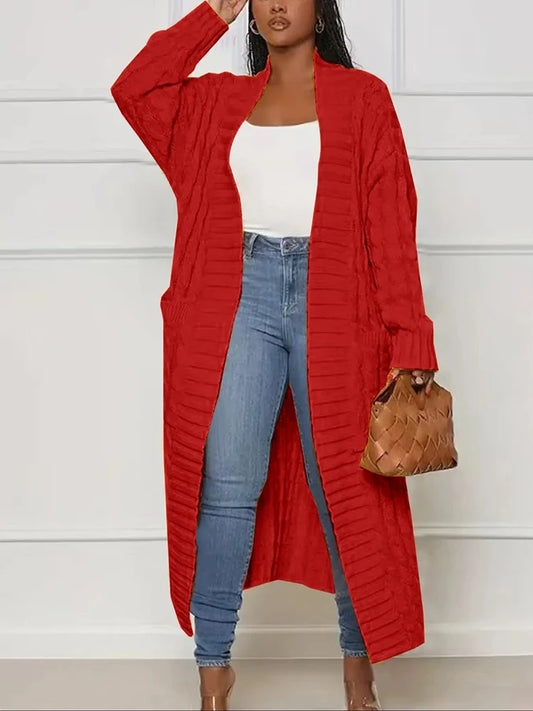 plus Size Solid Color Knitted Cardigan Women's Fashion Casual Sweater with Pocket Autumn Winter Best Comfortable Fit Cardigan
