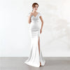 Customized  Cap Sleeve V Neck Cross Waist Side Slit Backless Dress Cocktail Party Evening Gowns For Women