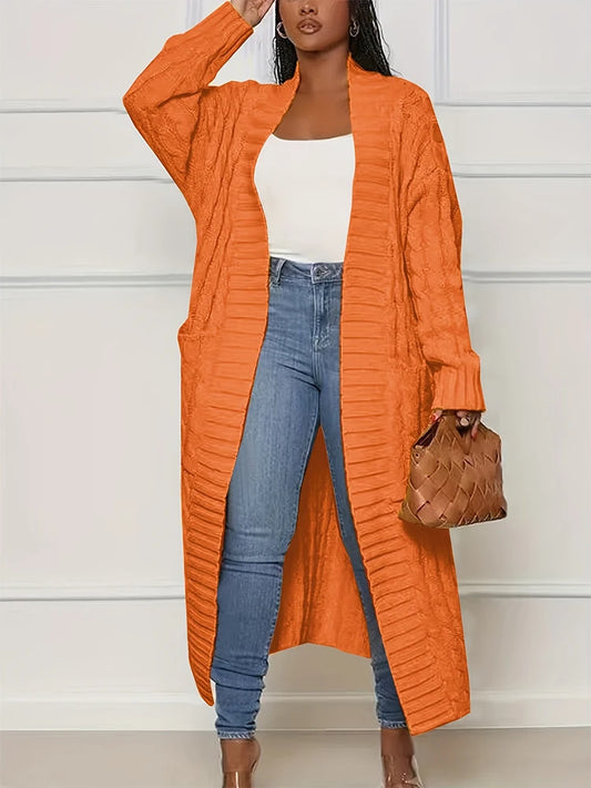 plus Size Solid Color Knitted Cardigan Women's Fashion Casual Sweater with Pocket Autumn Winter Best Comfortable Fit Cardigan