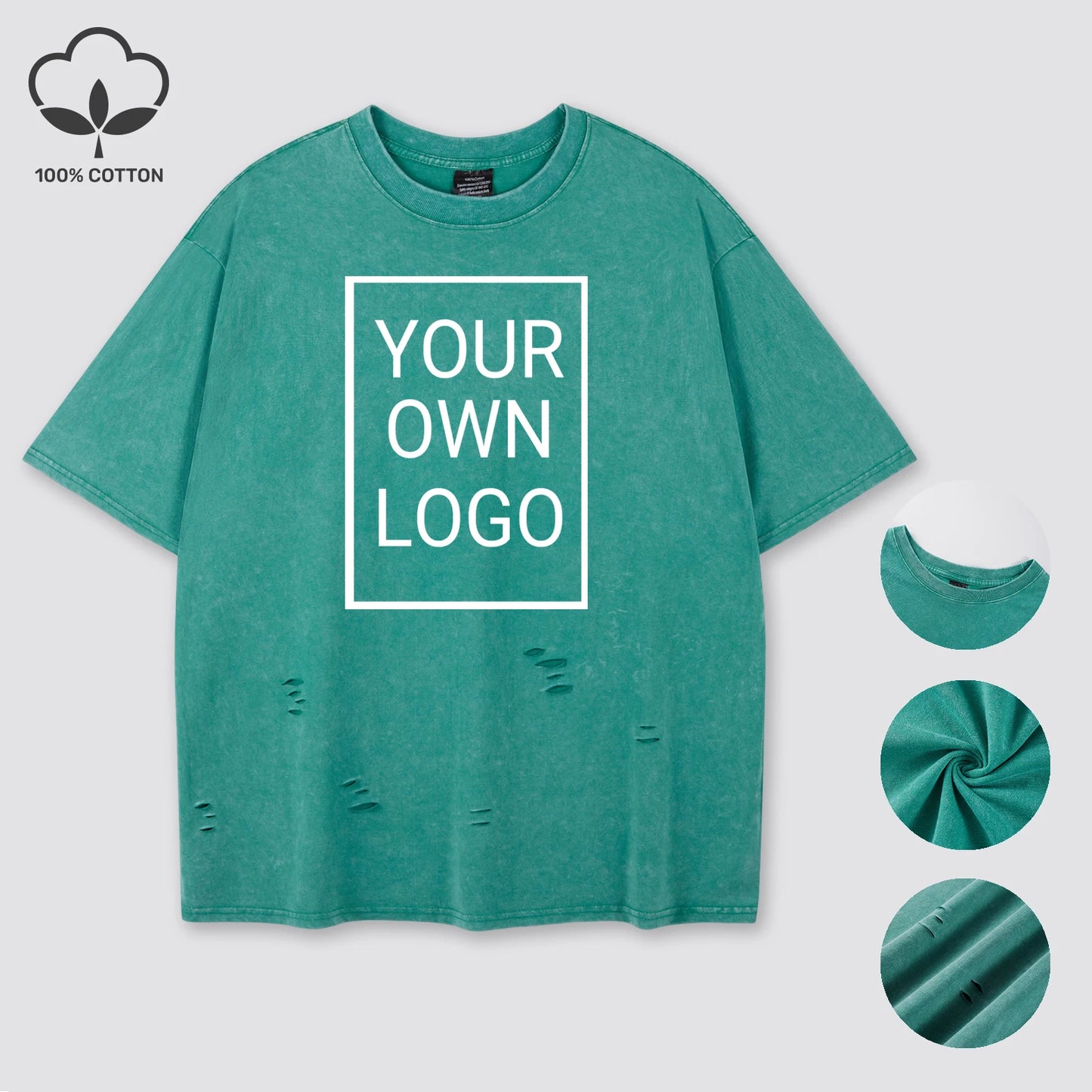 Customized The Logo DIY Pattern Cotton Washed Holes T Shirt Woman Oversize Y2K T-Shirt Summer Hip Hop Top All-Match Short Sleeve