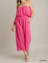 Spaghetti Strap Tiered Ruffle Unfinished Hem Jumpsuit (NP) - Hot Pink! - Nikki and Co Boutique