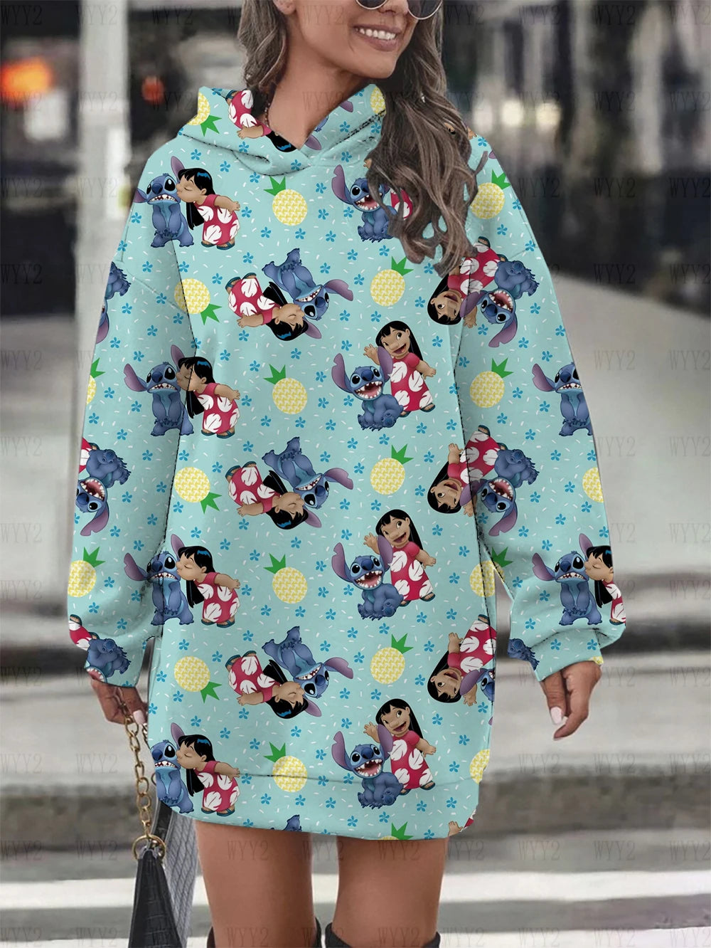 2024 new Disney series print hooded pullover casual cartoon ladies party dress fashion street autumn and winter sweatshirt