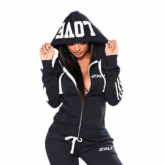Casual Daily Women's Tracksuit Fashion Two-piece Set Suit Sports Comfortable Zipper Gym Outdoors Hoodie Jogging Quality Matching