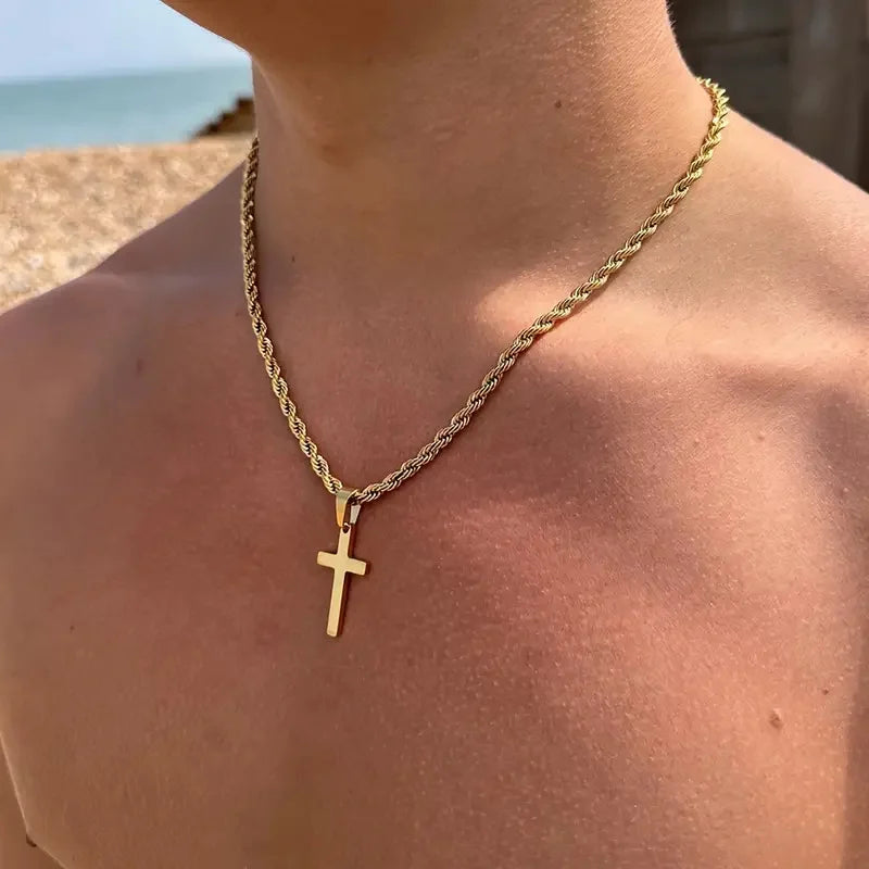 Men's and women's new cross pendant necklace, minimalist gold jewelry, men's and women's necklace