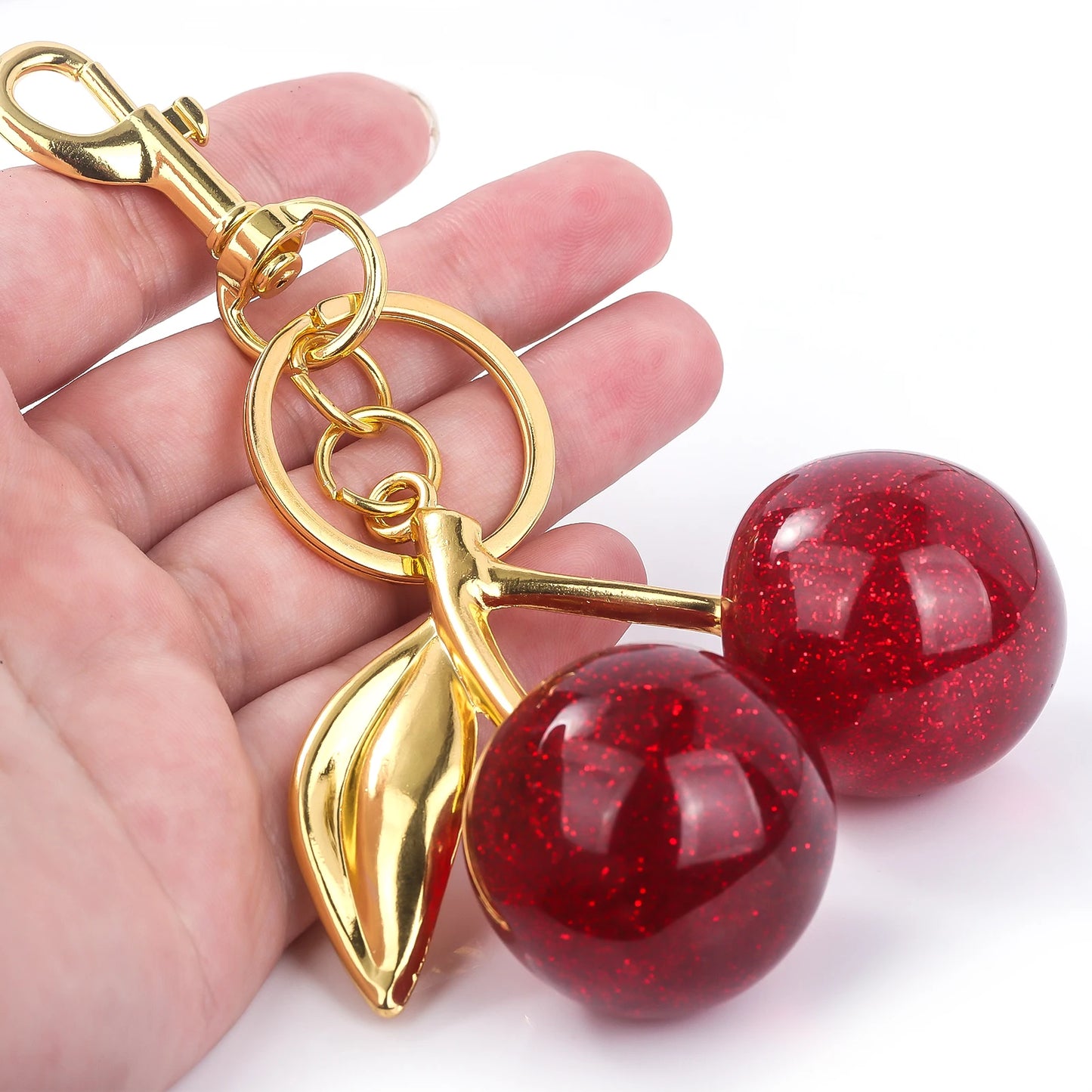 Delicious Crystal Red Pink Cherry Keychain Summer Fruits Cherries Pendant Keyring For Women Men Jewelry Bag Key Accessories Gift
