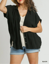 Smocked Fabric, Collared Button - Down Shirt (NP) - Plus, Black - Nikki and Co Boutique