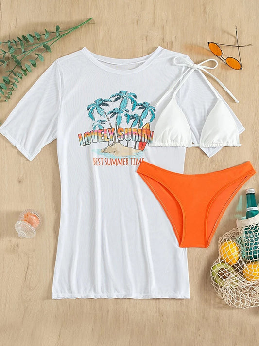 2024 New Trend Swimwear Women 3 Piece Bikini Set Sexy Triangle Bikinis Bathing Suit with T shirt Cover Up Summer Swimsuit