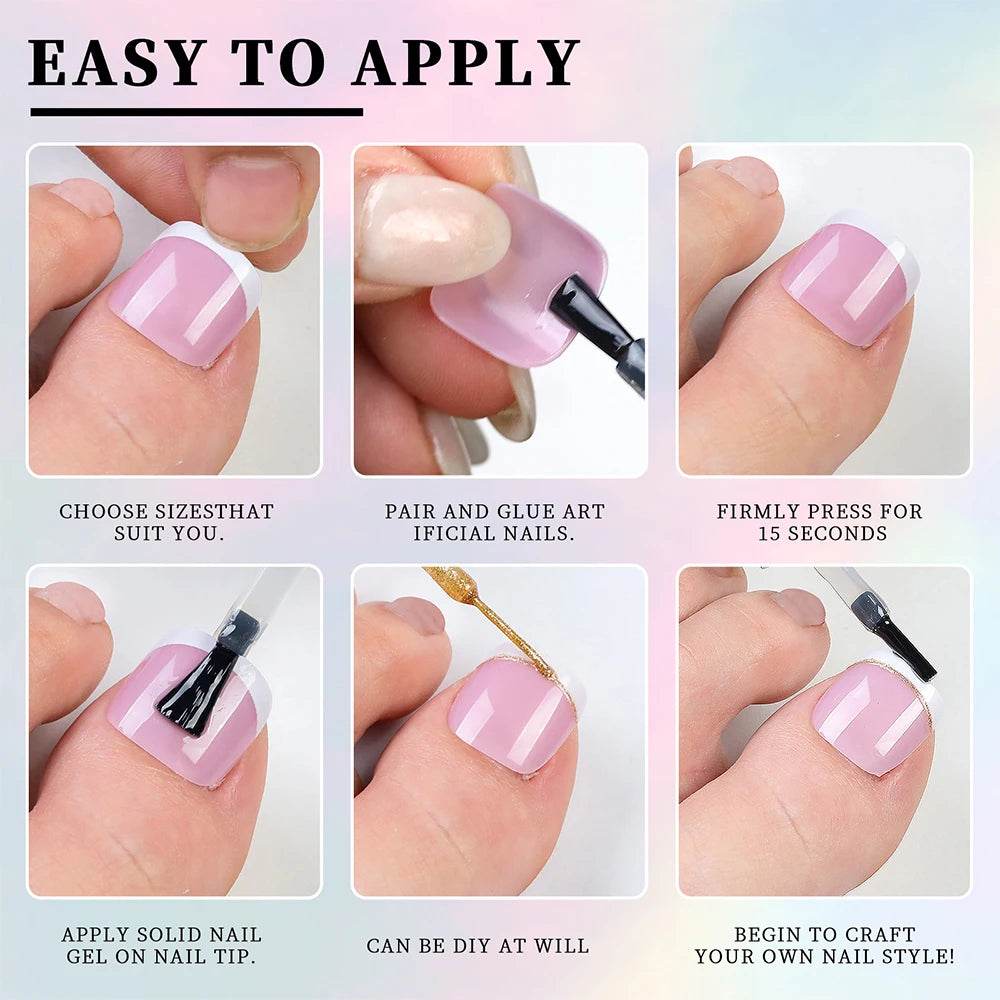 1Pack Toe Nail Tips - Short French Tip Press On Toenails 100/120Pcs Pink Soft Gel Tips ToeNails Soak Off Fake Toe Nail Extension