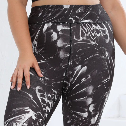 Plus Size High Waist Yoga Leggings for Women Floral Print Fitness Workout Elastic Stretchy Trousers