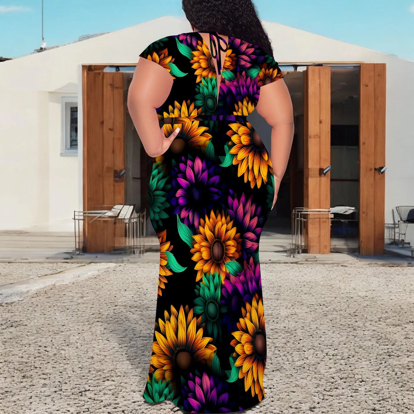 Plus Size Floral Print Maxi Dress V Neck Summer Casual Elegant Long Dress for Women