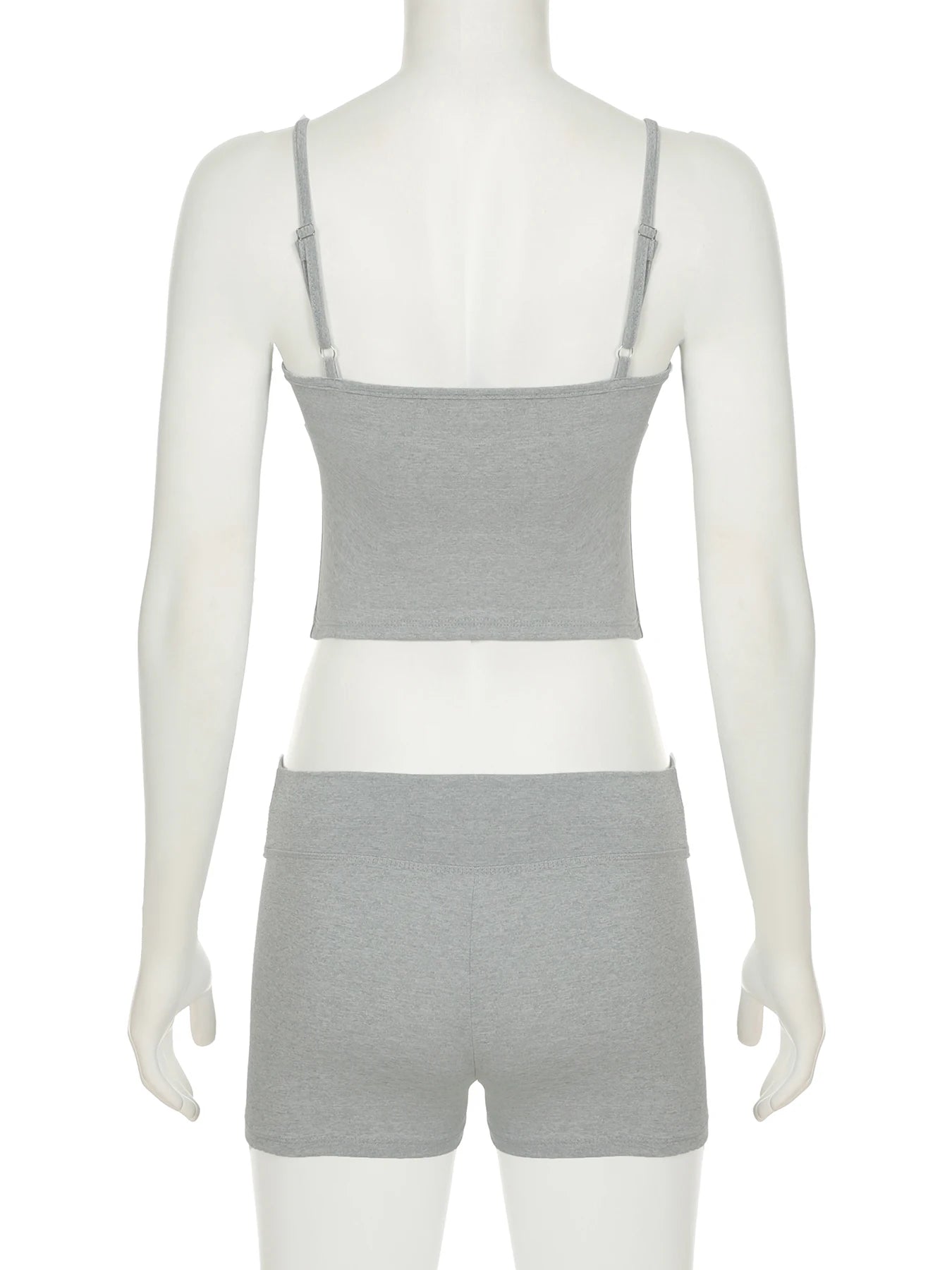 IAMSURE Basic Solid Shorts Sets Women 2025 Summer Casual Slim 2 Piece Set Sleeveless Slash Neck Camis Top Mid-Waisted Shorts