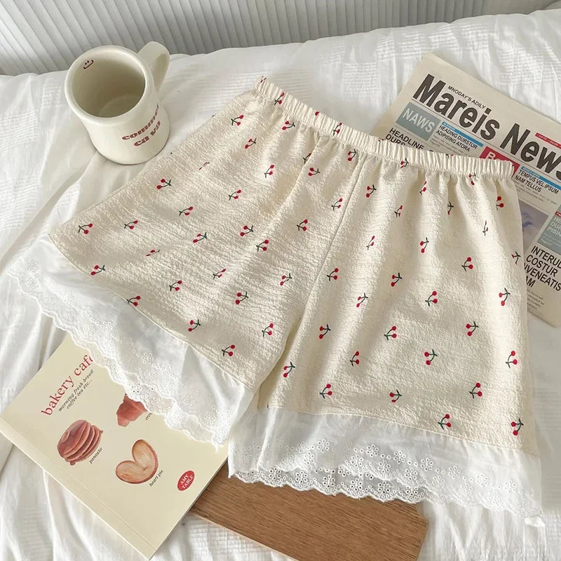 Women Shorts Summer Homewear Love Printed Lace Panties Pajamas Bottoms Fashion Safety Short Pants Girls Loose Sleeping Pants