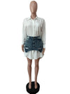 Denim Two Piece Sets Women Shirt Skirt Suit Hole Single Breasted Turn Down Collar Pocket Mom Jeans Outfit 2025 Skirts Club Party
