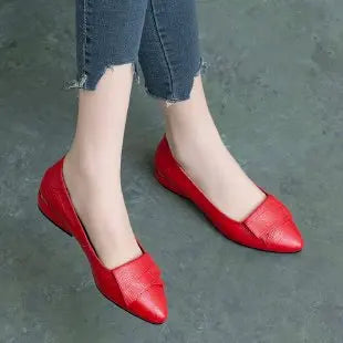 2025 New Summer Women's Flat Shoes Soft Leather Work Shoes Pointed Thick Heel Casual Womens Shoe Handmade Footwear Buty Damskie