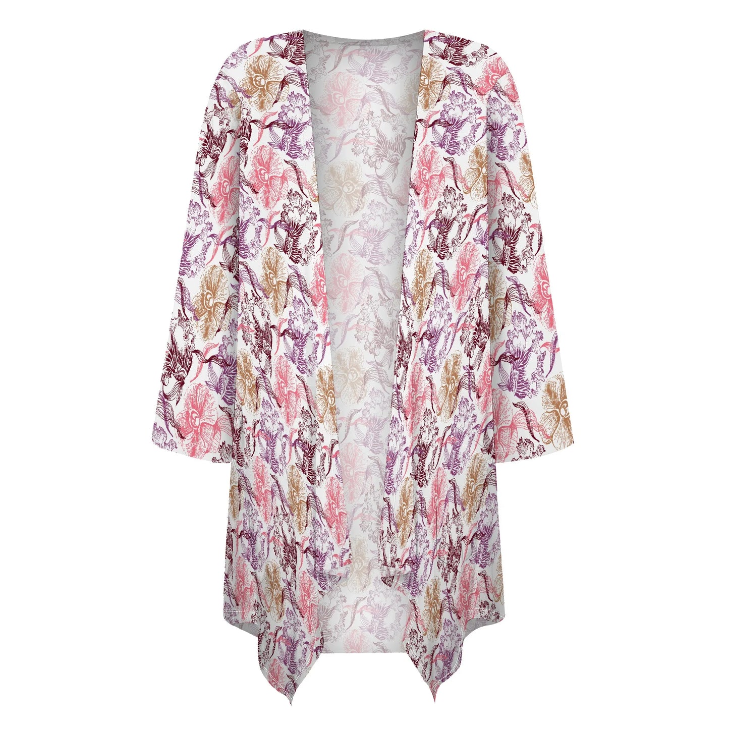 Women's Lightweight Floral Print Half Sleeve Blouse Shirts Thin Coat Cardigan Lively with Pocket