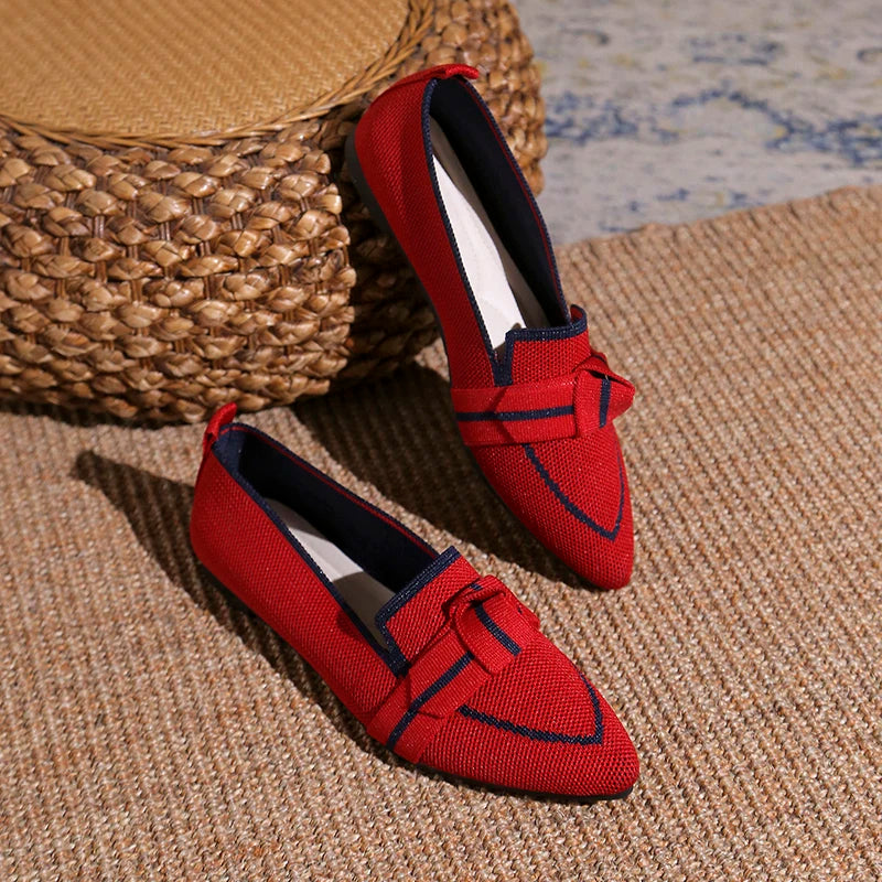 Pointed Toe 2025 Plus Size Women's Flat Single Shoes New Knit Flyweave Foot Slip Soft Sole Breathable