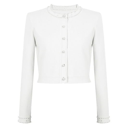 Three Color High-quality Elastic Knitted New Fashionable Luxury Pearl Long Sleeved Cardigan Sleeveless Slim Fit Dress Women Set