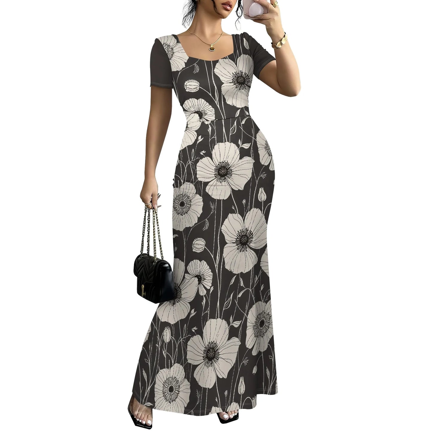 Women's Long Bodycon Dress - Summer Casual Short Sleeve Midi Club Party Fitted Tight Dresses