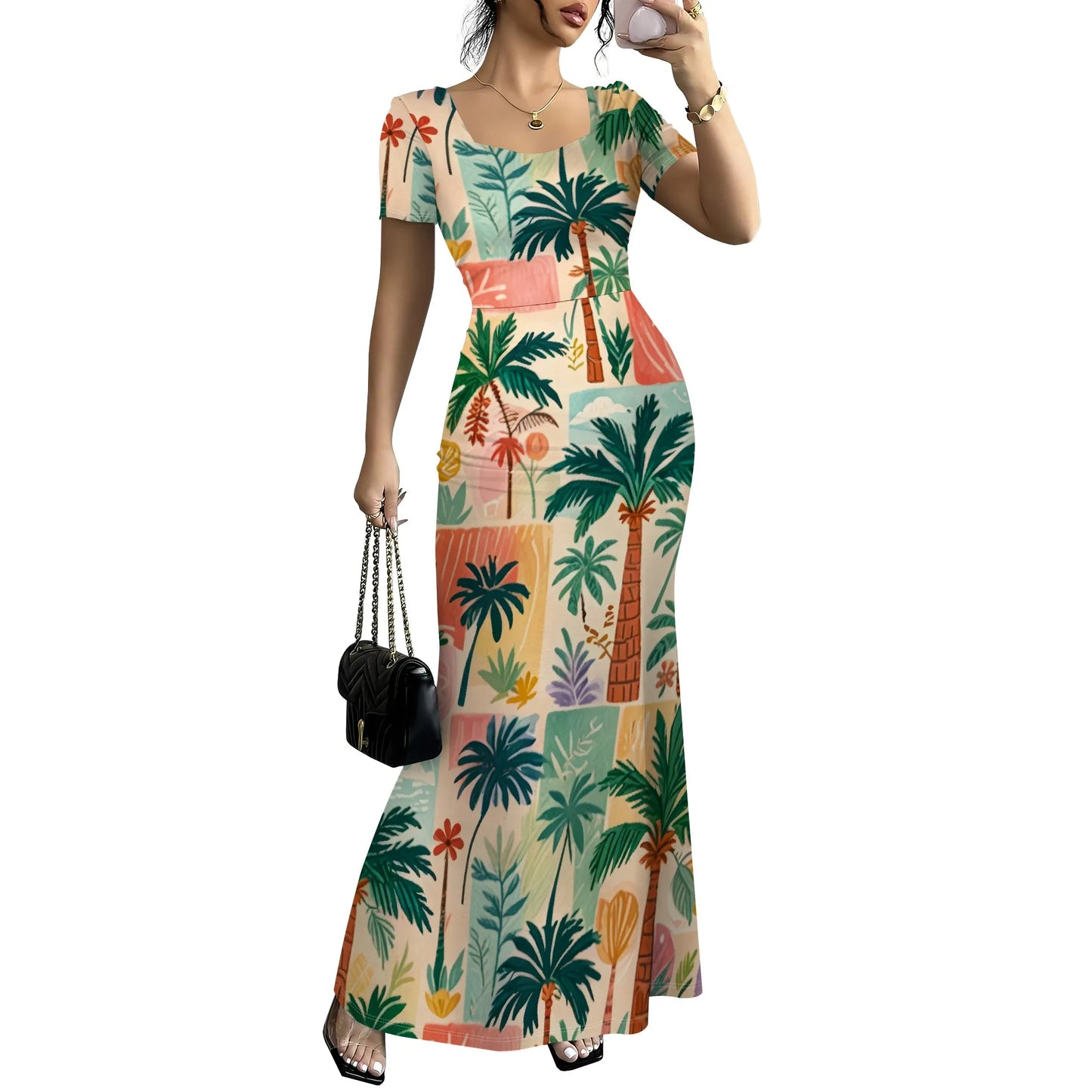 Women's Long Bodycon Dress - Summer Casual Short Sleeve Midi Club Party Fitted Tight Dresses