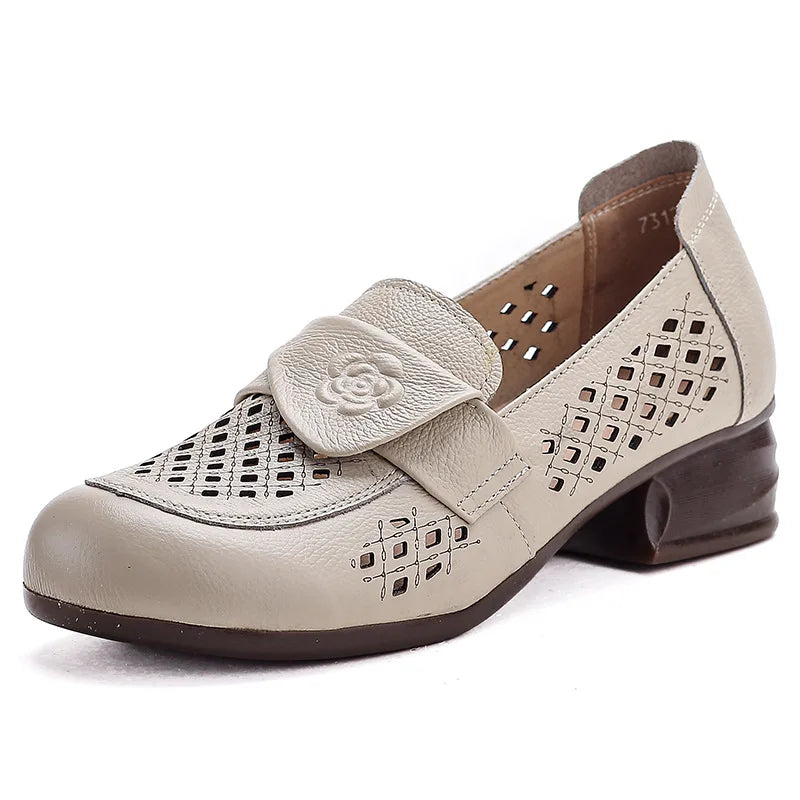 New antique chic rose pumps shoes women vintage heels genuine leather slip on shoes woman square heel pumps ladies dress shoes