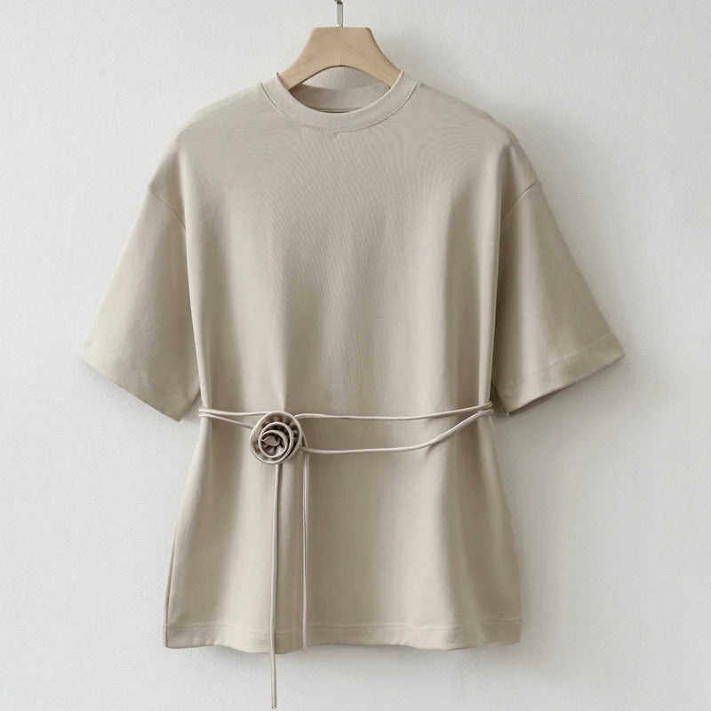 2025 Summer Basic Yellow White Flower T shirt Top