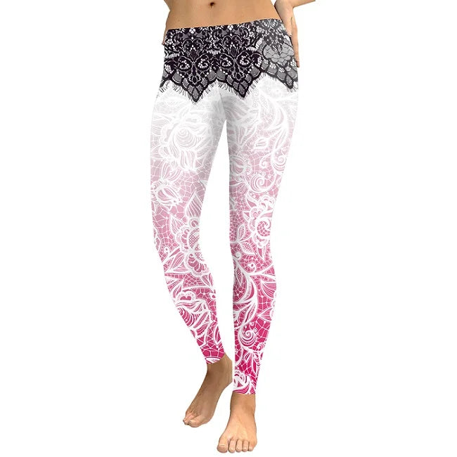 NADANBAO 2025 Women Leggings Mandala Flower Digital Print Slim Pink Fitness Woman Leggins Workout Plus Size High Waist Pants