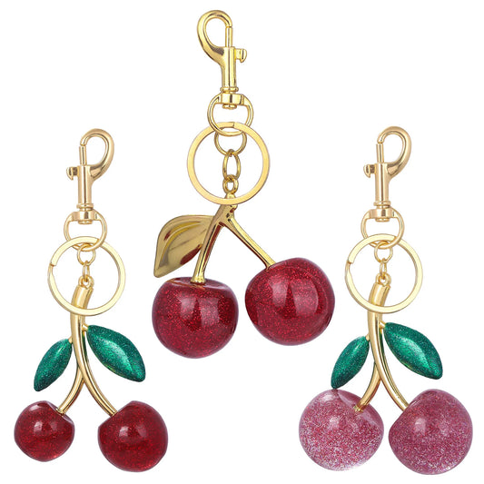 Delicious Crystal Red Pink Cherry Keychain Summer Fruits Cherries Pendant Keyring For Women Men Jewelry Bag Key Accessories Gift