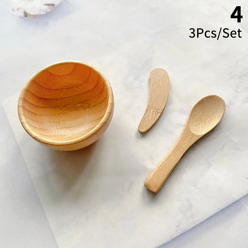 Mini Size Bamboo DIY Face Mask Mixing Bowl With Spoon Aromatherapy Bowl Set Massage Oil Face Care Makeup Tool Kits Accessories