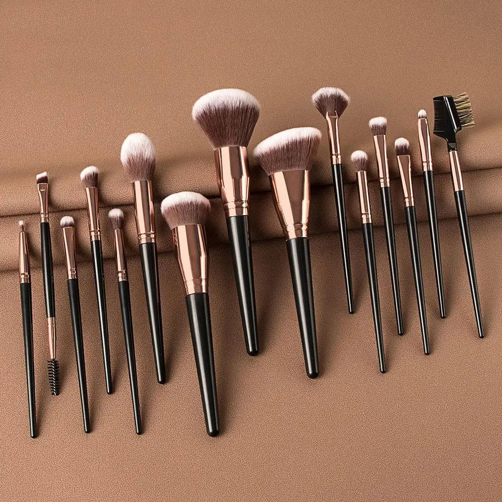 15pcs Professional Make Up Brushes Foundation Loose Powder Blush Face Contour Brush Champagne Gold Makeup Tools 1 Set