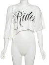 Nibber Loose Letter Print Mini t-Shirt Women Summer Trend Biased Collar Versatile Street Skinny Simple Classic Party Daily Tops