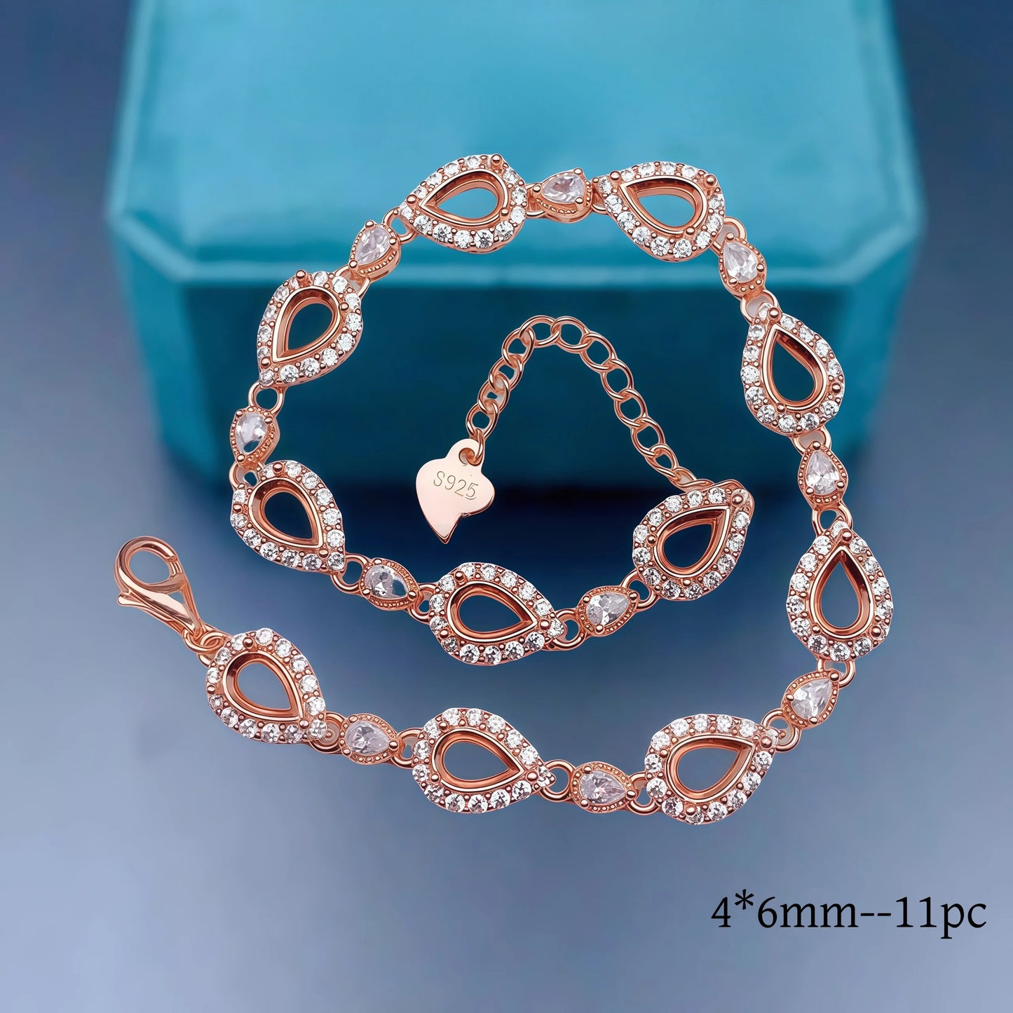 L  S925 Sterling Silver DIY Empty Bracelet Holder Settings 4*6mm Water Drop Stone Fine Charm Jewelry Design Luxury Zircon for Wo