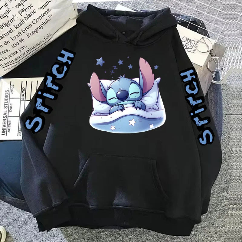 Luxury Brand Women's Hoodies Disney Lilo & Stitch Harajuku Jackets Japanese Fashion Winter Sweaters Women's Warm Sweatshirts
