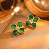 White Color Dripping Oil Flower Stud Earrings for Women Four-petal Gold Electroplating Ear Stud New Trendy Girls Vintage Jewelry